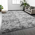 Large Shag Area Rugs 6 x 9, Tie-Dyed Plush Fuzzy Rug for Living Room, Ultra Soft Fluffy Furry Rugs for Bedroom, Indoor Carpet Nursery Rugs for Kids Room Home Decor, Light Grey
