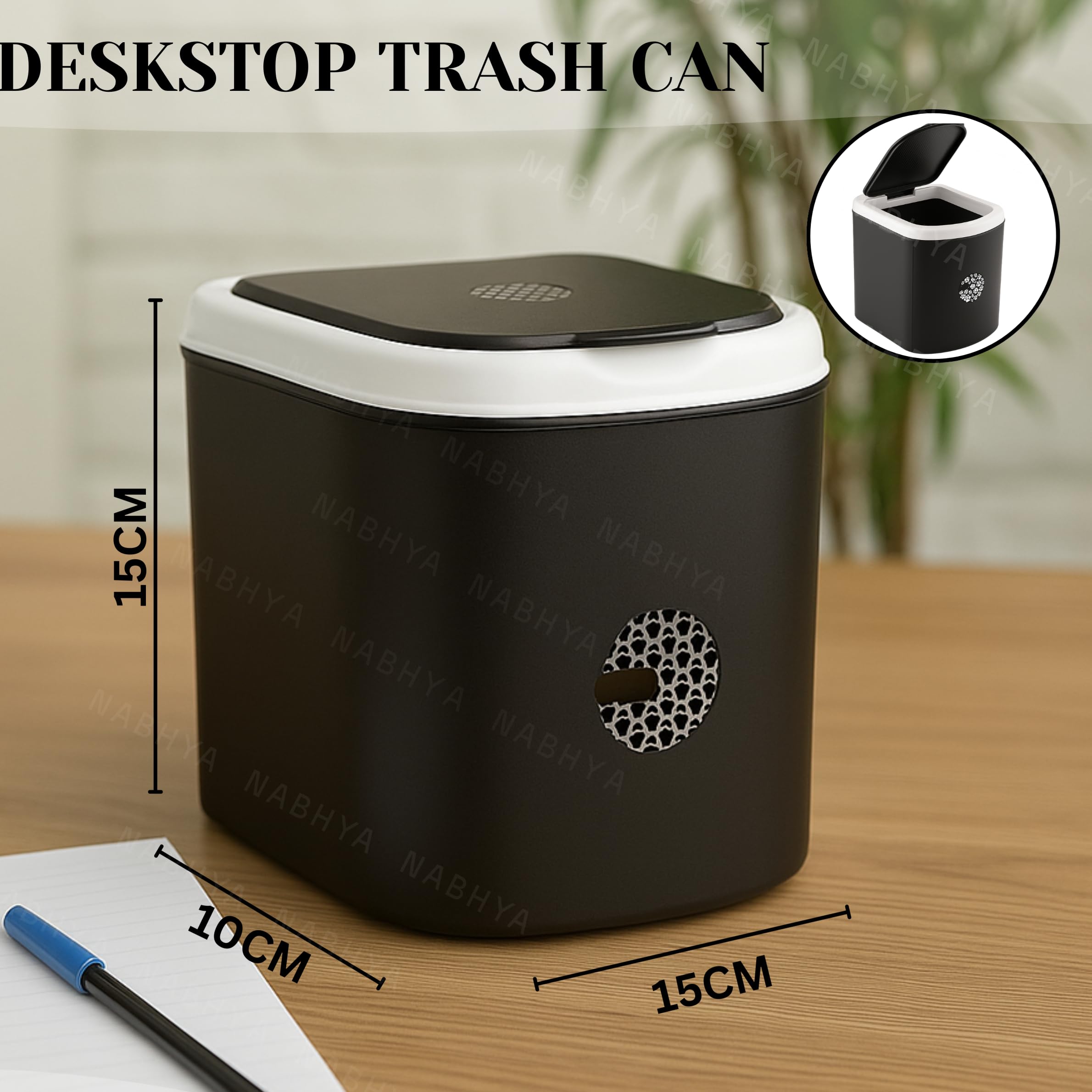Liza Mini Waste Bin Disposal Dustbin Wooden Finished Dustbin for Car Office Desk and Home Use (Black) 3