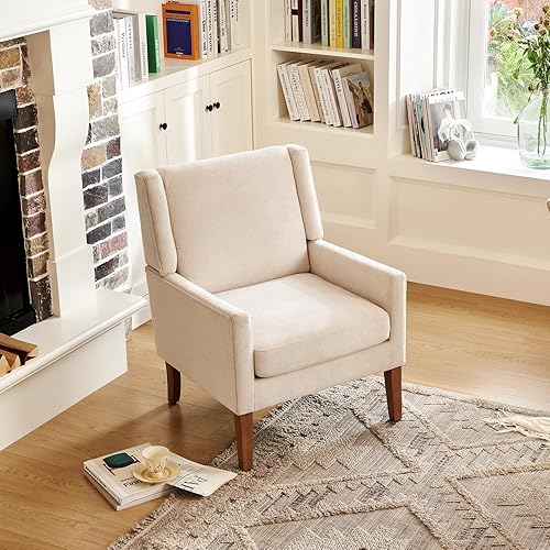 Miniatura 5 de COLAMY Silla moderna de ala para sala de estar, sillón tapizado de tela, sofá individual con asiento de salón y patas de madera para