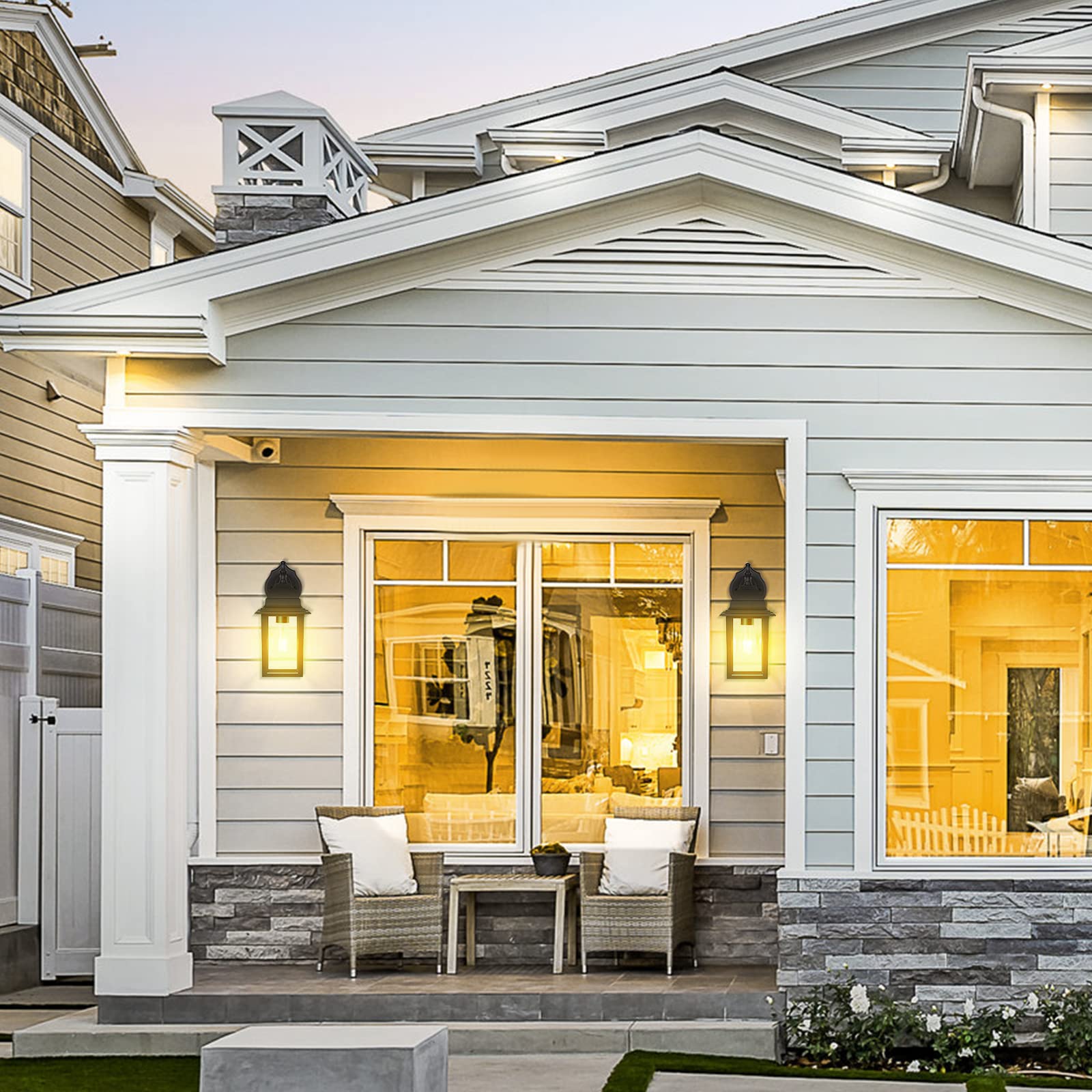 WHITU Outdoor Wall Light Fixture, Exterior Waterproof Wall Lantern, Anti-Rust Aluminum Wall Mounted Porch Lights with Glass Shade, Modern Matte Black Wall Lamps for Patio, Garage, Entryway, 2 Pack