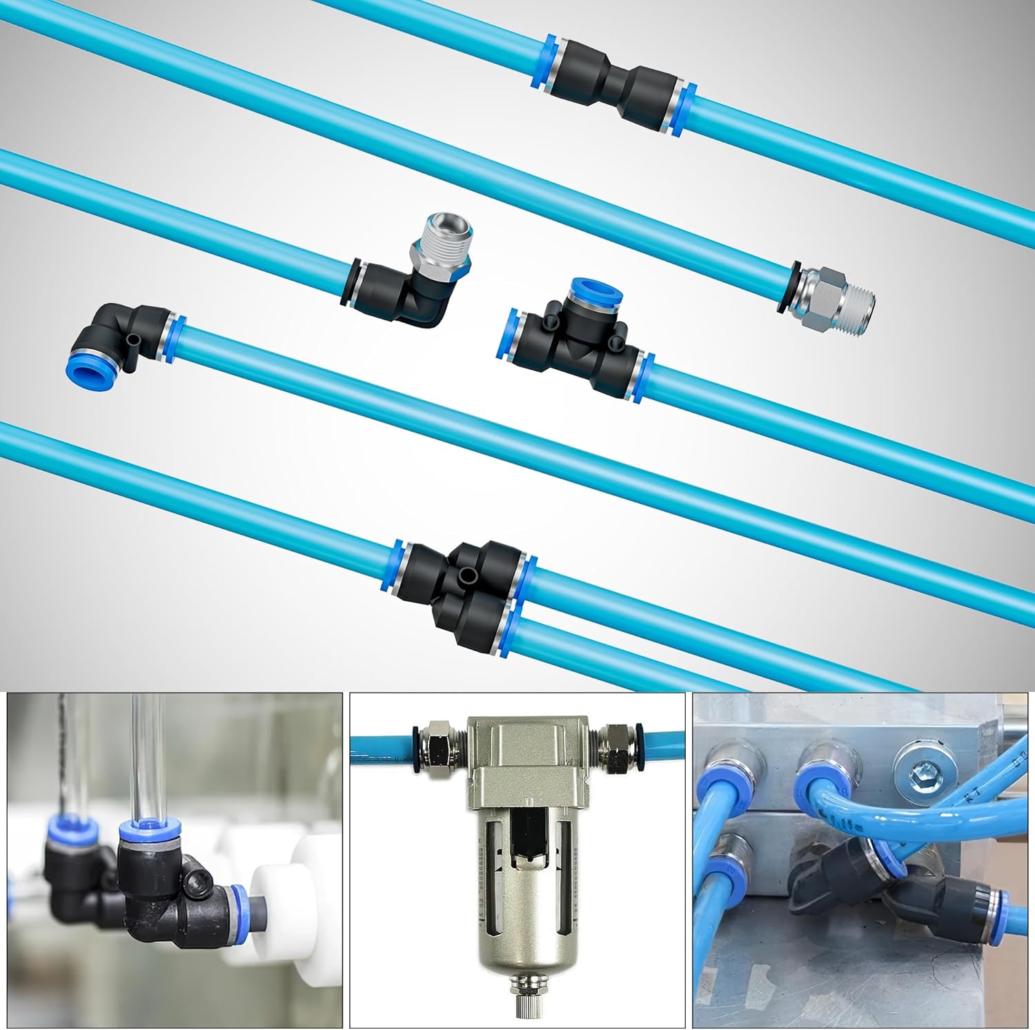 60 Pieces Push to Connect Fittings 1/8”, 1/4”, 3/8”, 1/2” for Air Line Tube, Quick Connect Air Hose Fittings thumbnail