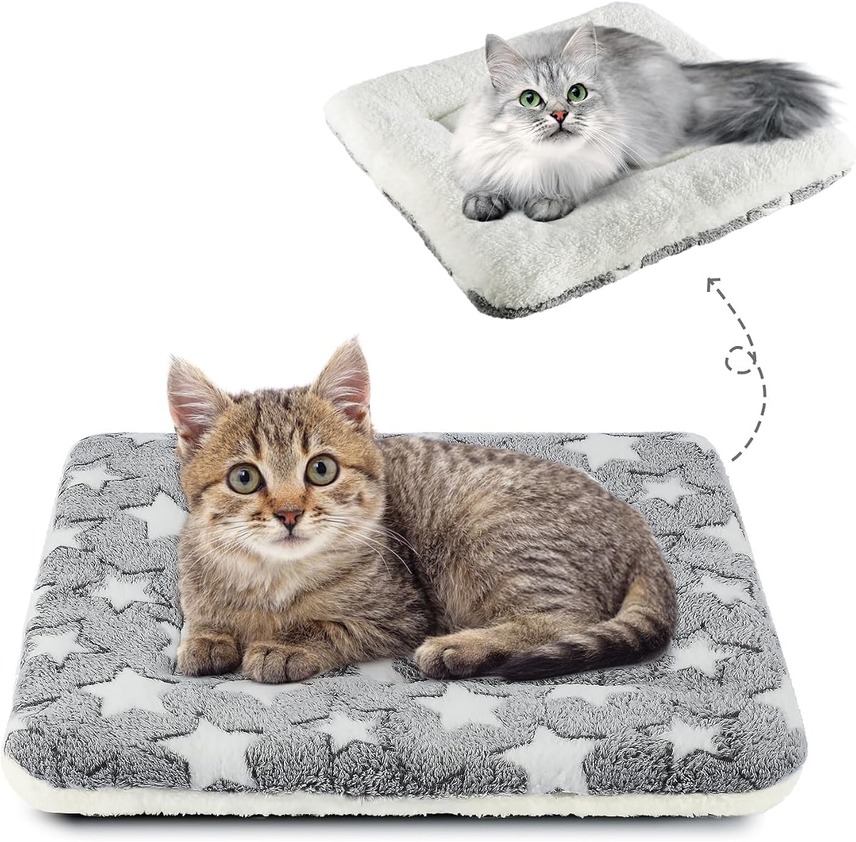 Cama para gatos Mora Pets, almohadilla para jaula para perros ultra suave, estampado de estrellas, 14 x 17,5 pulgadas, gris | Alfombrilla lavable para jaula para perros pequeños y gatos de interior, almohadilla reversible de forro polar para perrera, cama plana para mascotas, alfombrilla transportadora para gatos