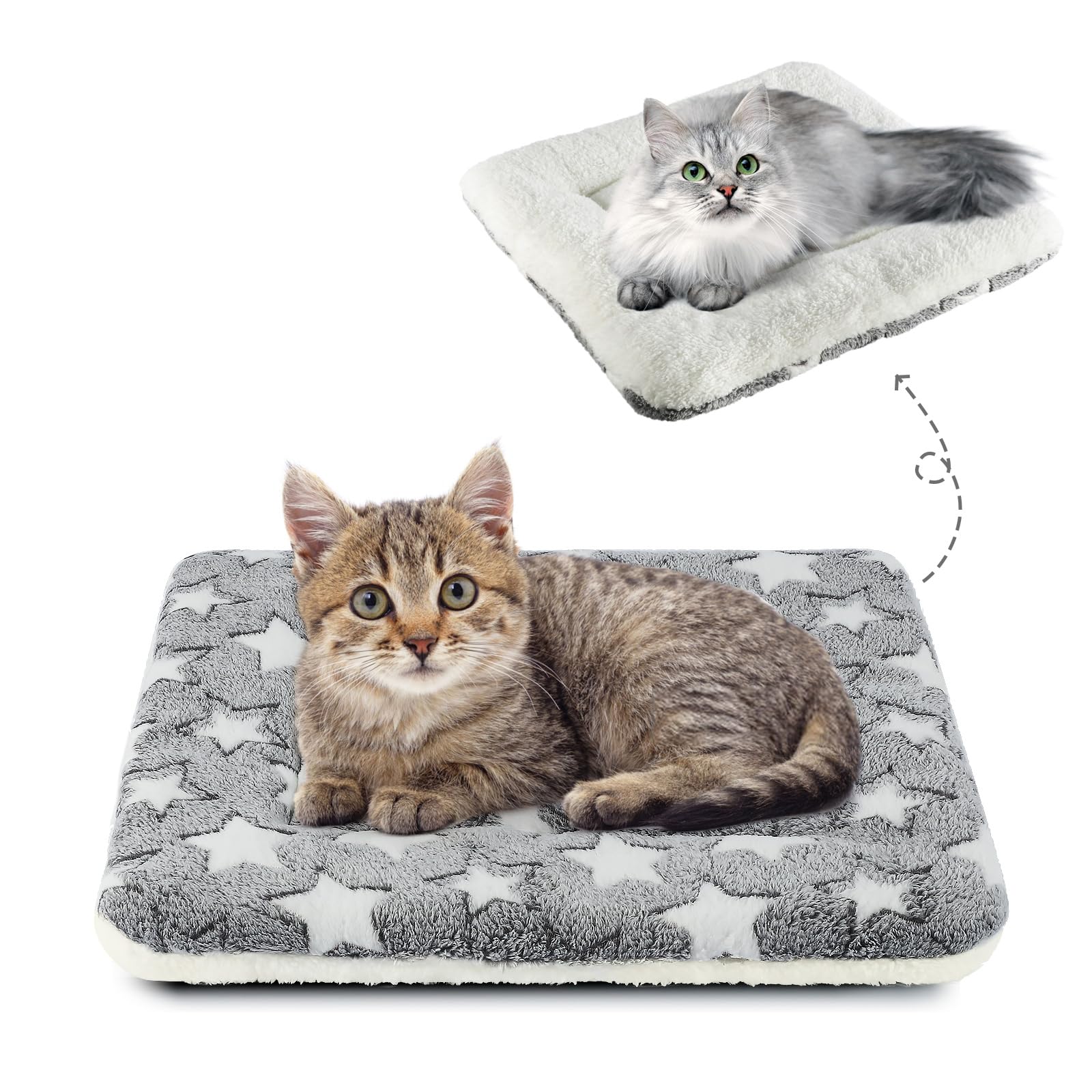 MORA PETS Cat Bed for Indoor Cats Washable Flat Kitten Bed Blanket Soft Warm Pet Pad for 18 inch Cage Small Dog Bed Mat Mattress Puppy Crate Pillow Reversible Extra Small 45x37cm Grey
