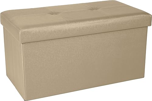 Miniatura 4 de Simplify Otomana plegable de piel sintética de almacenamiento, doble, plegable, asiento acolchado copetudo, reposapiés, banco  caja de juguetes