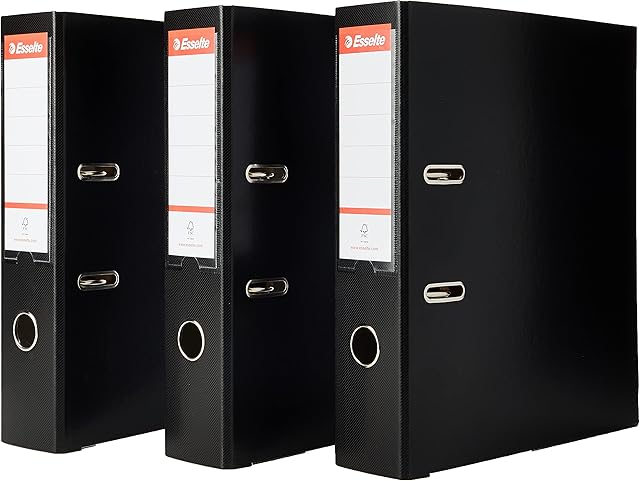 Esselte, A4 Lever Arch File, 550 Sheets Capacity, PP, Plastic Cover, File Folder, Document Organisation, Black, 624294, Pack Of 3