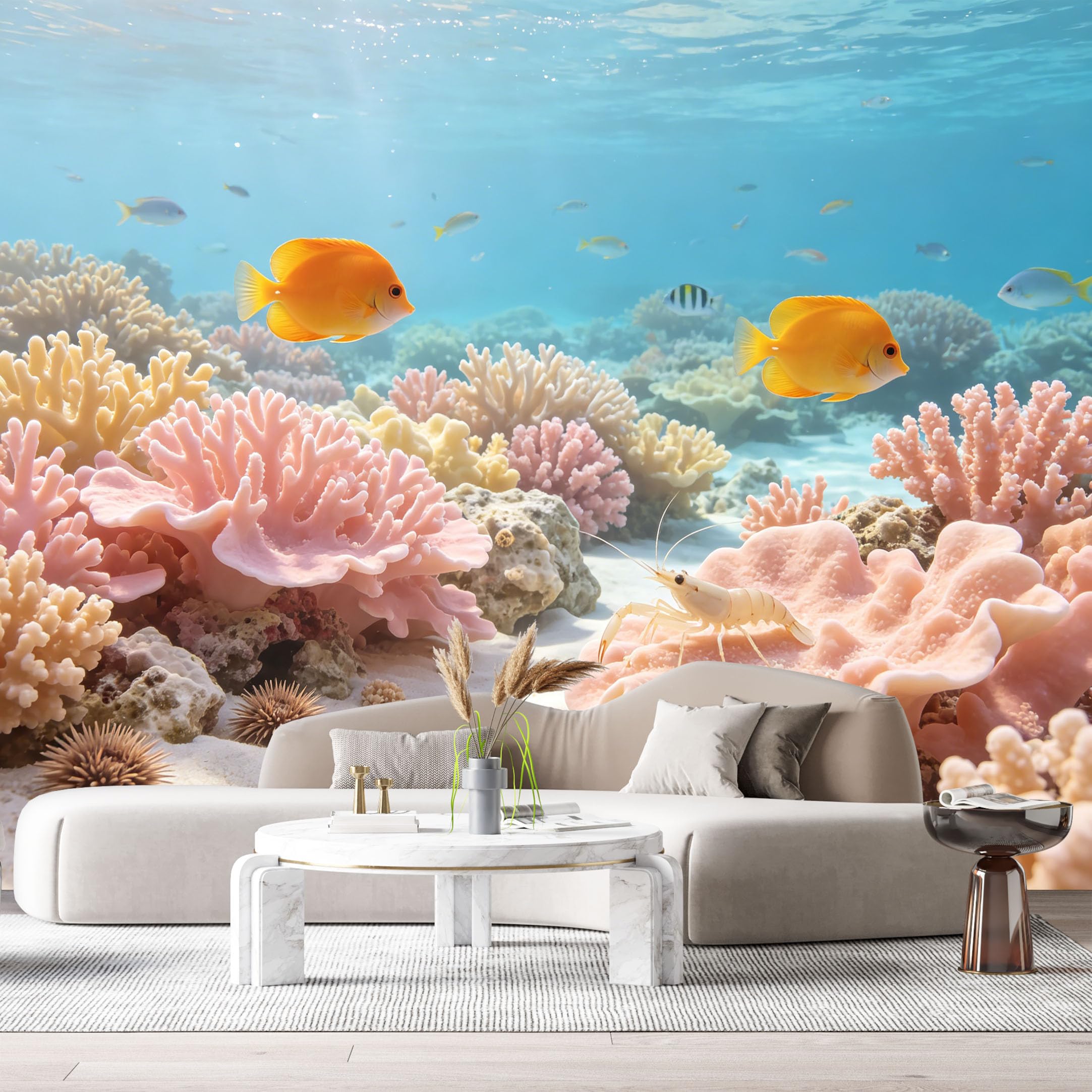 Custom Size Wall Murals Ocean Marine Tropical Coral Reef Fish Shrimp Underwater 3D SelfAdhesiveWall Fabric Removable Wallpaper Wall Decor for Living Room Bedroom Bathroom