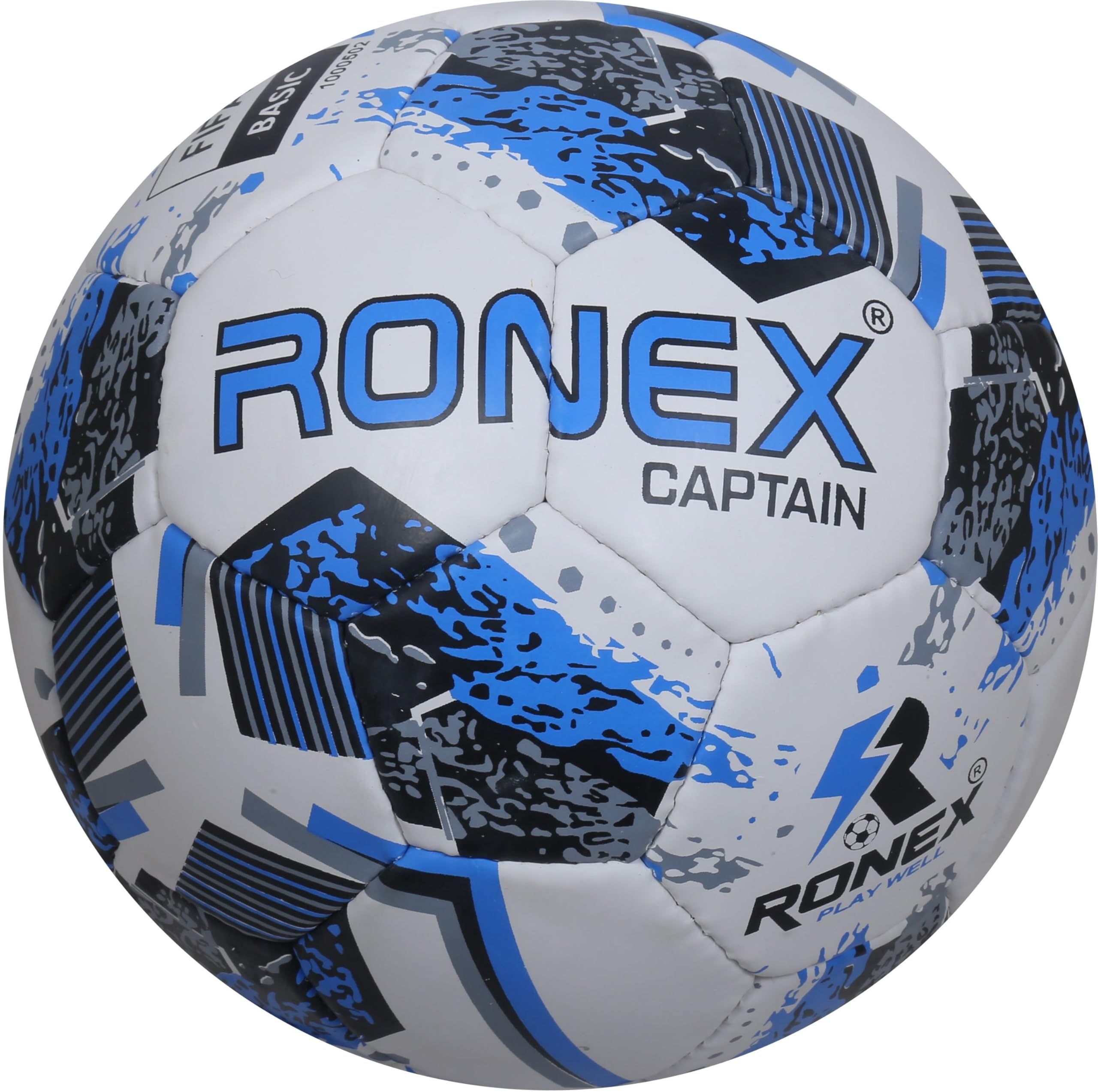Ronex Captain Rubberized Hand Stitched Football Competition Football Synthetic 3 Ply Hand Stitched 32 Panel (Size 5) (Blue/White)-image-1