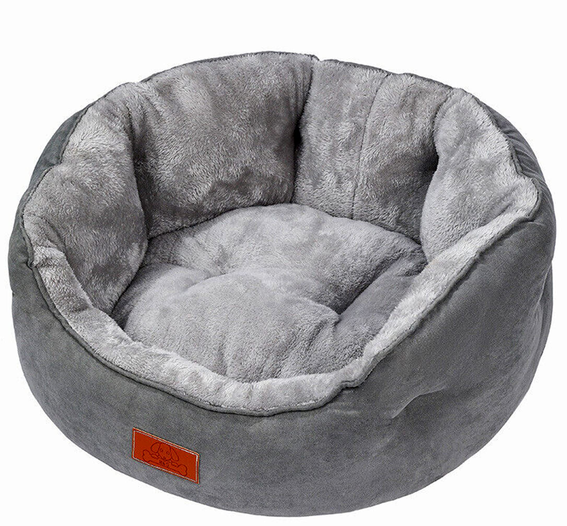 JupiterJX Fleece Plush Washable Dog Bed, Non-Slip Bottom - For Cats & Dogs (Grey, Small)