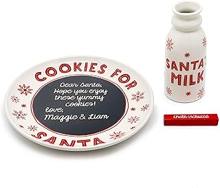 Tiny Ideas Santa’s Cookie and Milk Plate and Cup, Chalkboard Personalized Message with Included Chalk, for Kids, Christmas Eve Tradition Play Set