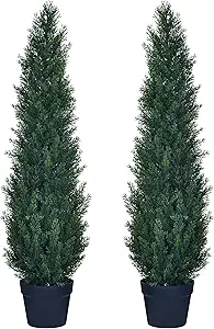 2 Packs 3ft Artificial Cedar Topiary Trees - Fake Boxwood Topiary Cypress Trees Potted Plants, Artificial Plants Shrubs for Home Indoor Outdoor Garden Porch Decor