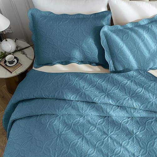 Miniatura 3 de Auemtyn Juego de edredón tamaño king de 3 piezas, colcha de verano suave y ligera, edredón reversible de microfibra para todas las estaciones, azul