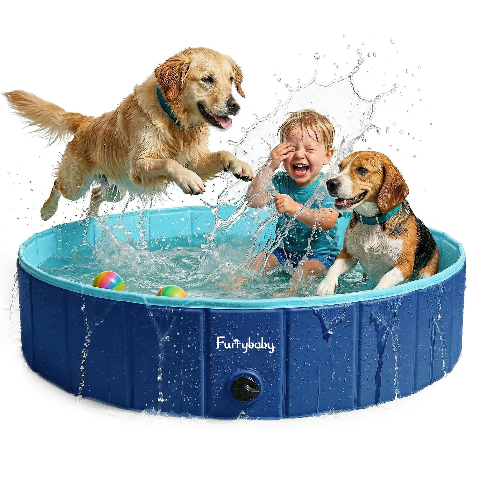 Furrybaby Foldable Dog Pool Non-Slip Hard Bath Tub Indoor Outdoor Pets Kids