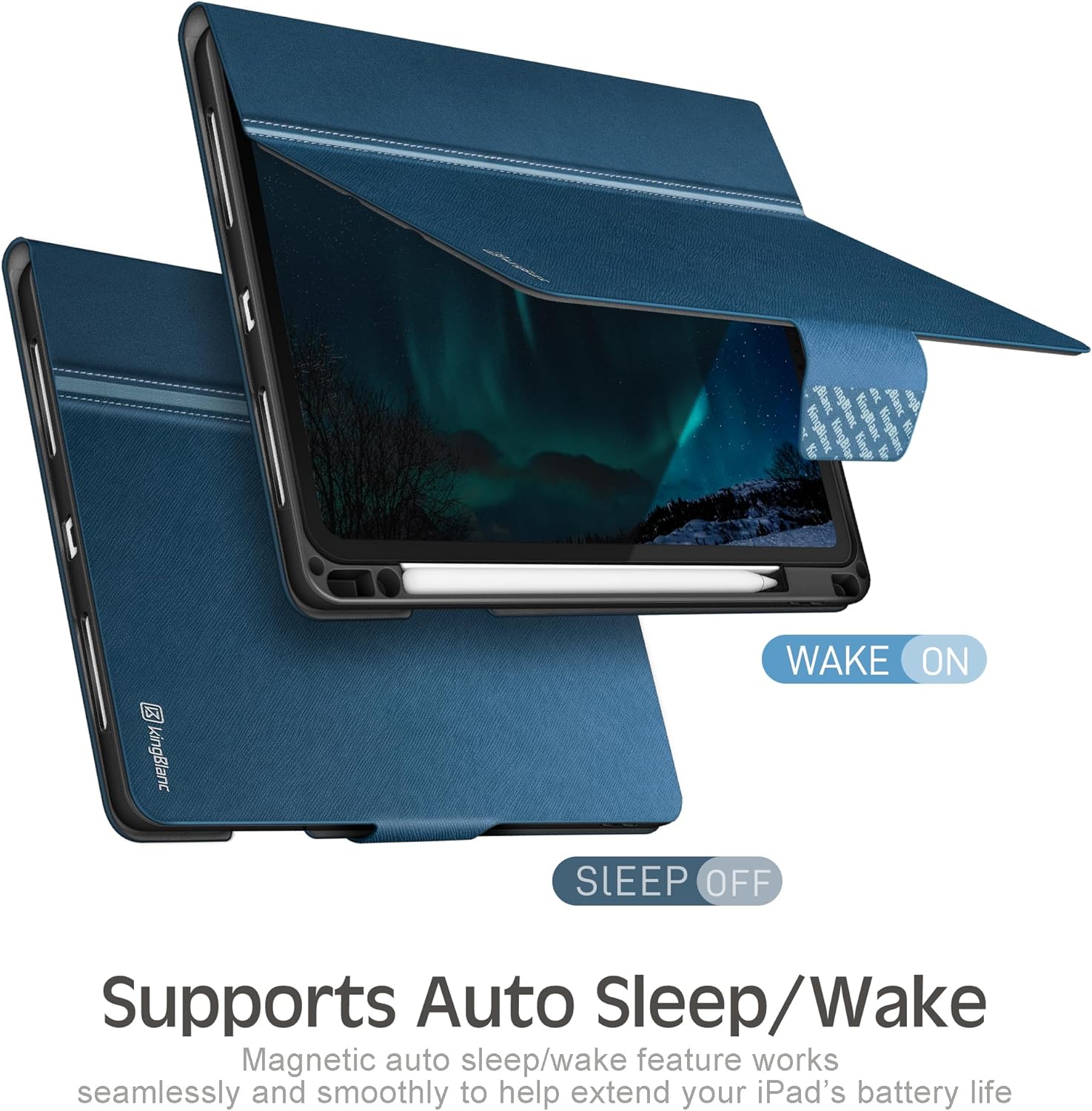 KingBlanc Case for iPad Pro 13-inch (M5 2025, M4 2024) with Pencil Holder, PU Leather Book-Style Cover, Auto Sleep/Wake, Pencil Pro & USB-C Compatible, Multi-Angle Stand for Viewing & Drawing, Blue - Image 5