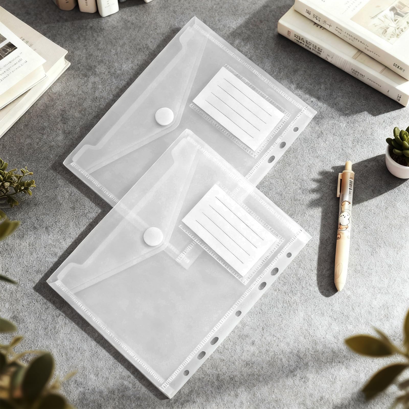VOSSOT 10 PCS Portadocumentos A5 con Etiqueta, Carpeta A5 Transparente de Plástico PP Impermeable, Fundas de Plástico a5 con 7 Agujeros, Sobres de Plásticos Pequeños para Oficina, Escuela y Hogar