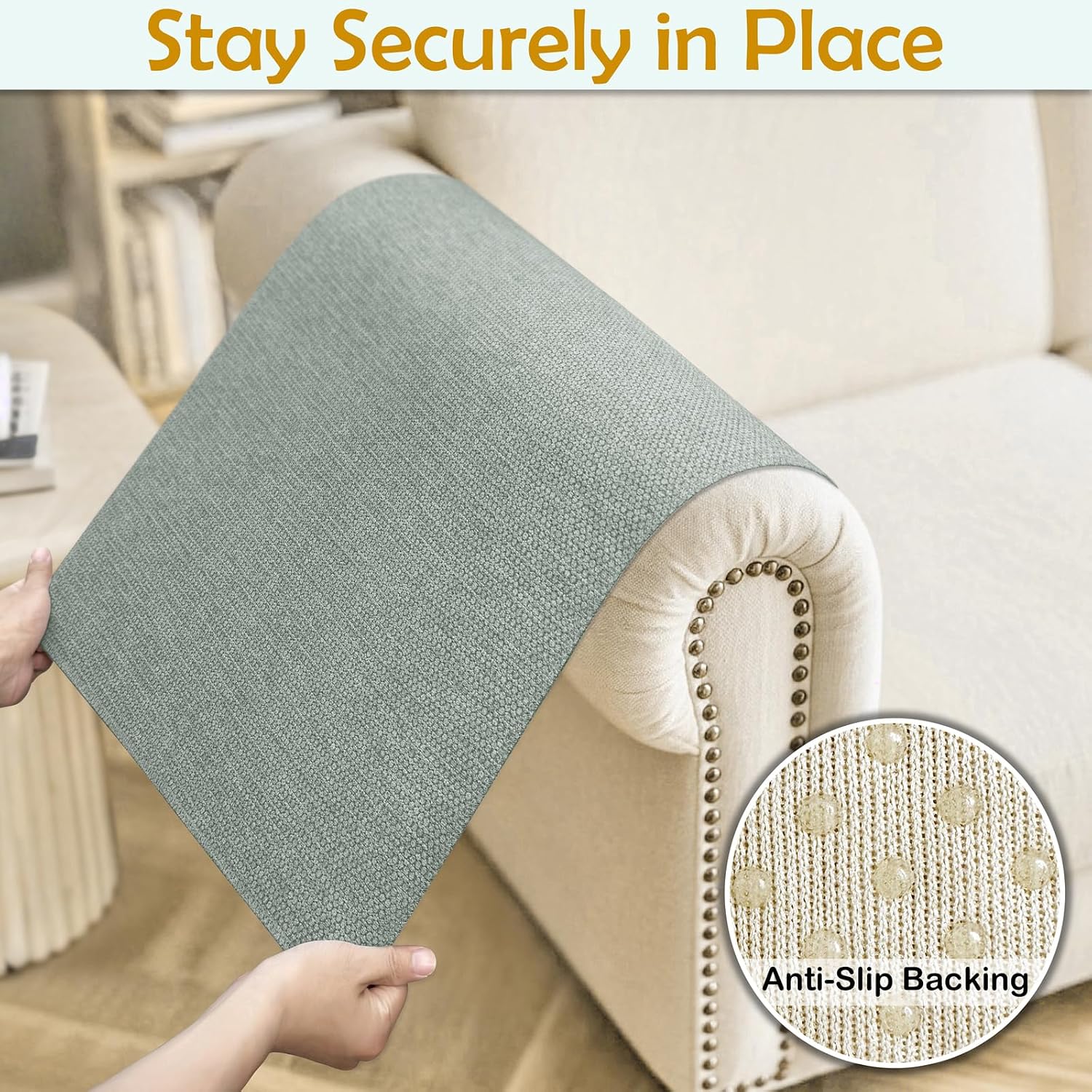Couch Arm Covers, Waterproof Armrest Cover for Sofa, Loveseat, Armchair, Non-Slip Recliner Arm Cover, Sofa Arm Covers, Headrest Cover, Arm Chair Covers Set of 2 (Gray-Green, 24"×20")