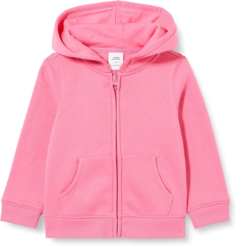 Amazon Essentials Girls and Toddlers' Fleece Zip-Up Hooded Sweatshirt with Lined Hood and Rib Knit Detail