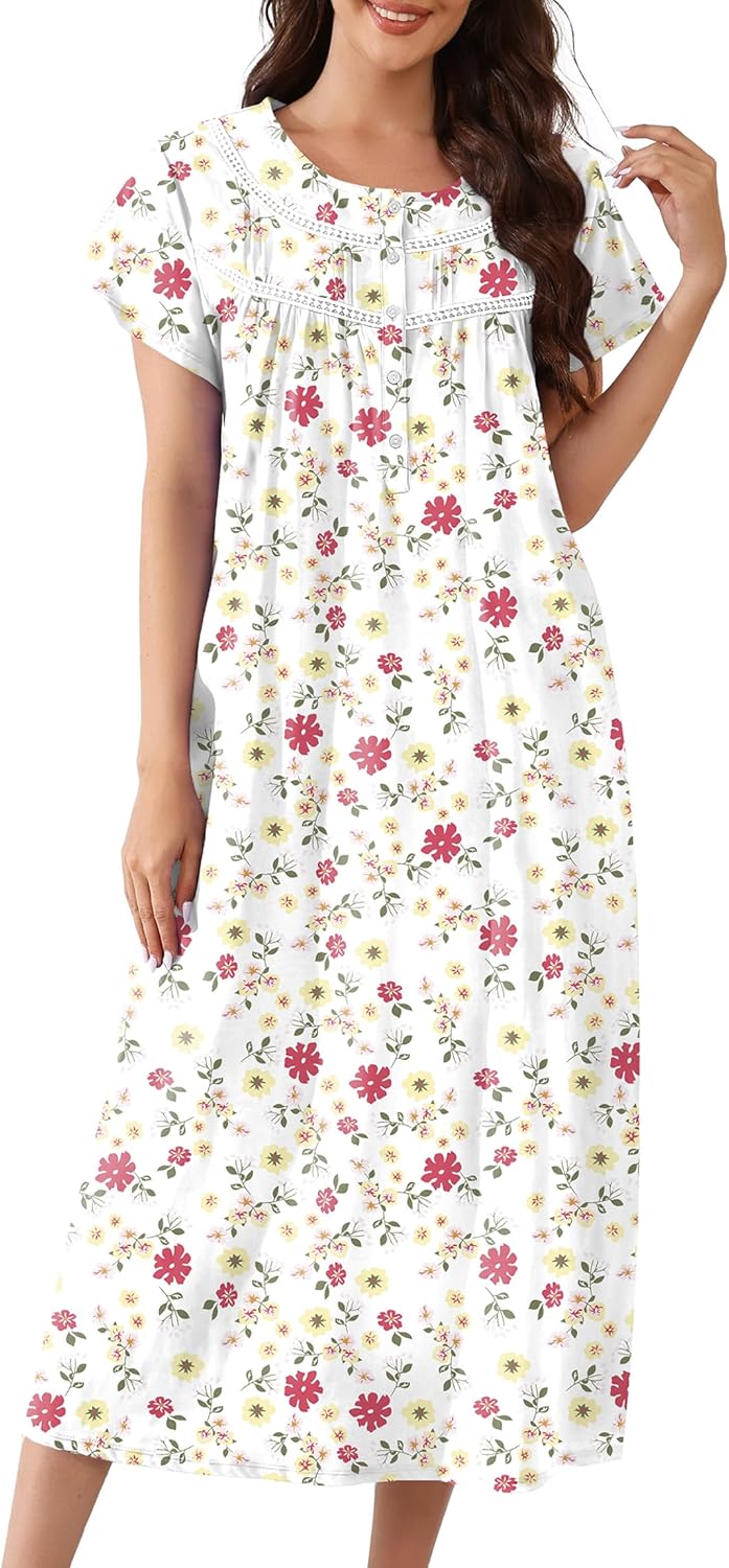 IZZY + TOBY Women Cotton Long Nightgowns Sleeveless Nightshirts U Neck Full Length Sleep Shirts