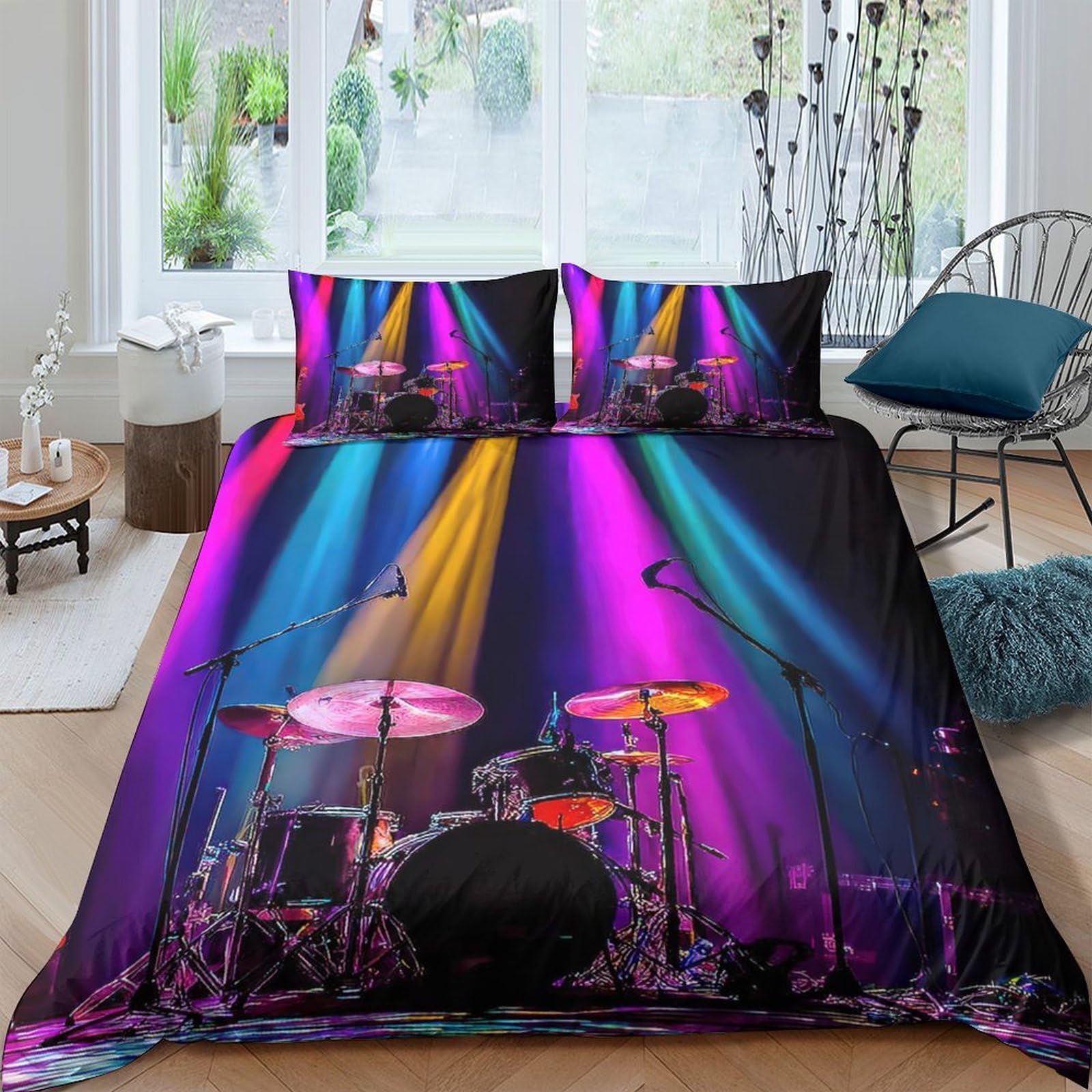 Ctjqhvkz Style-6 3D Printed Colorful Drum Stage Fitted Sheet Microfiber Breathable Bed Sheet For Bedroom Dorm Mattress Protection Decor Single（135X200cm）