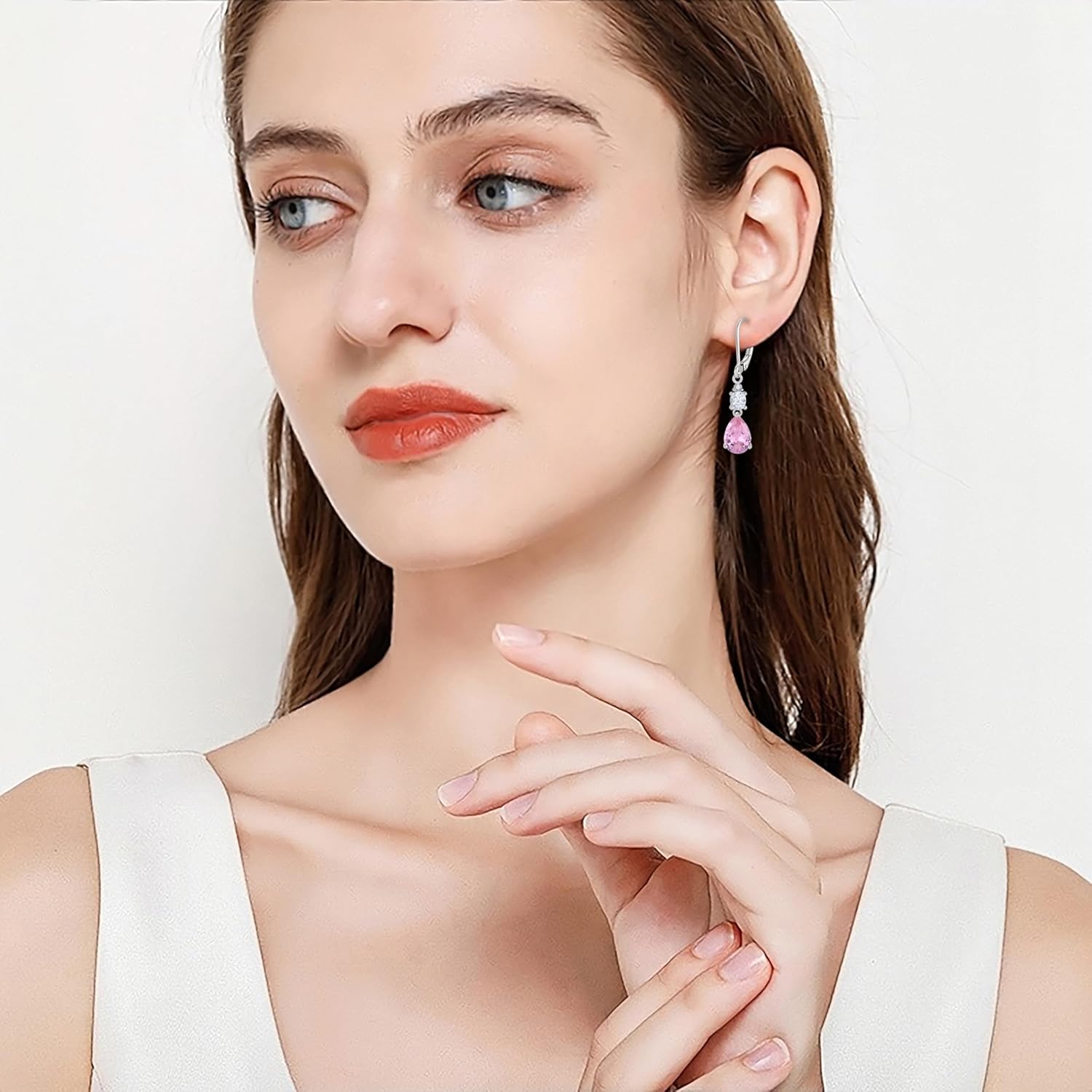 Teardrop Leverback Earrings 925 Sterling Silver Oval Dangle Drop Earrings Birthstone Jewelry Gifts for Women - Image 2