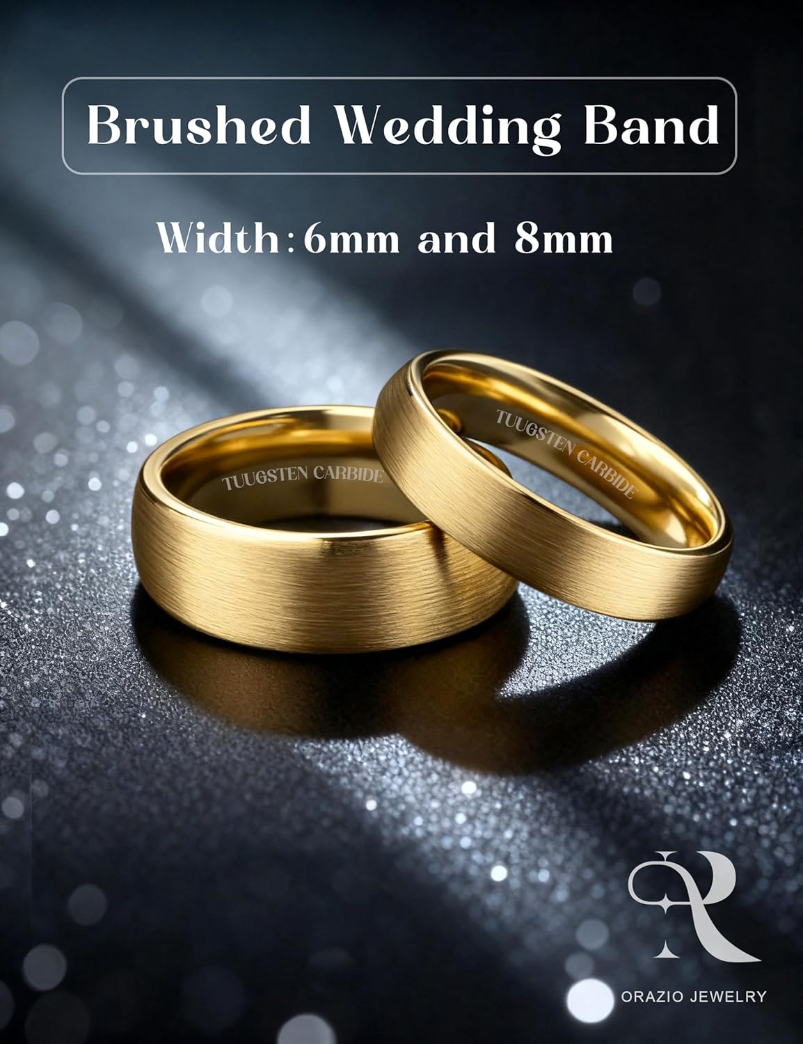 ORAZIO Tungsten Wedding Rings for Men 6/8mm Mens Wedding Band Black/Silver/Gold Plated Mens Rings,Brushed Matte Finish Polished Edge Engagement Promise Band Men Ring Jewelry Comfort Fit 7-14 - Image 5