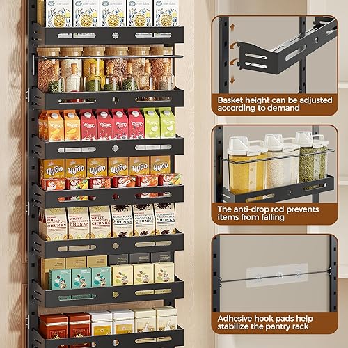 Miniatura 5 de Organizador de despensa de 8 niveles sobre la puerta, grande 2 en 1 para montaje en pared o estante de especias colgante, organizador de puerta de