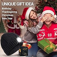 Vista 2 de HIGHEVER Gorro LED con luces, relleno de calcetines para hombres, regalos de Navidad y cumpleaños, Negro oscuro (con forro_super cálido)