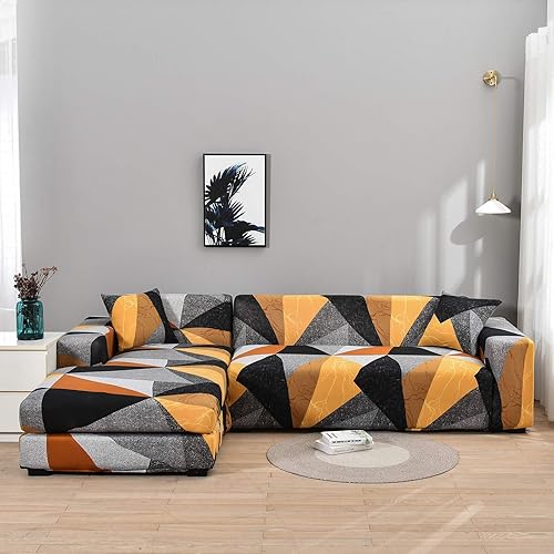 Miniatura 2 de MIFXIN Funda de sofá seccional de 2 piezas elásticas de 3 asientos en forma de L, fundas elásticas impresas para sofá seccional, protector de