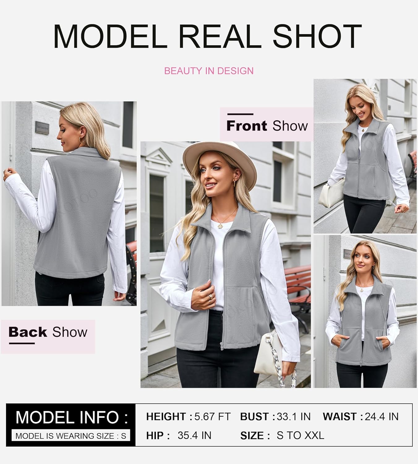 Dokotoo Women's Full Zip Polar Fleece Vest Warm Winter Sleeveless Cardigan Lapel Collar Sherpa Coat Outerwear with Pocket - Image 3