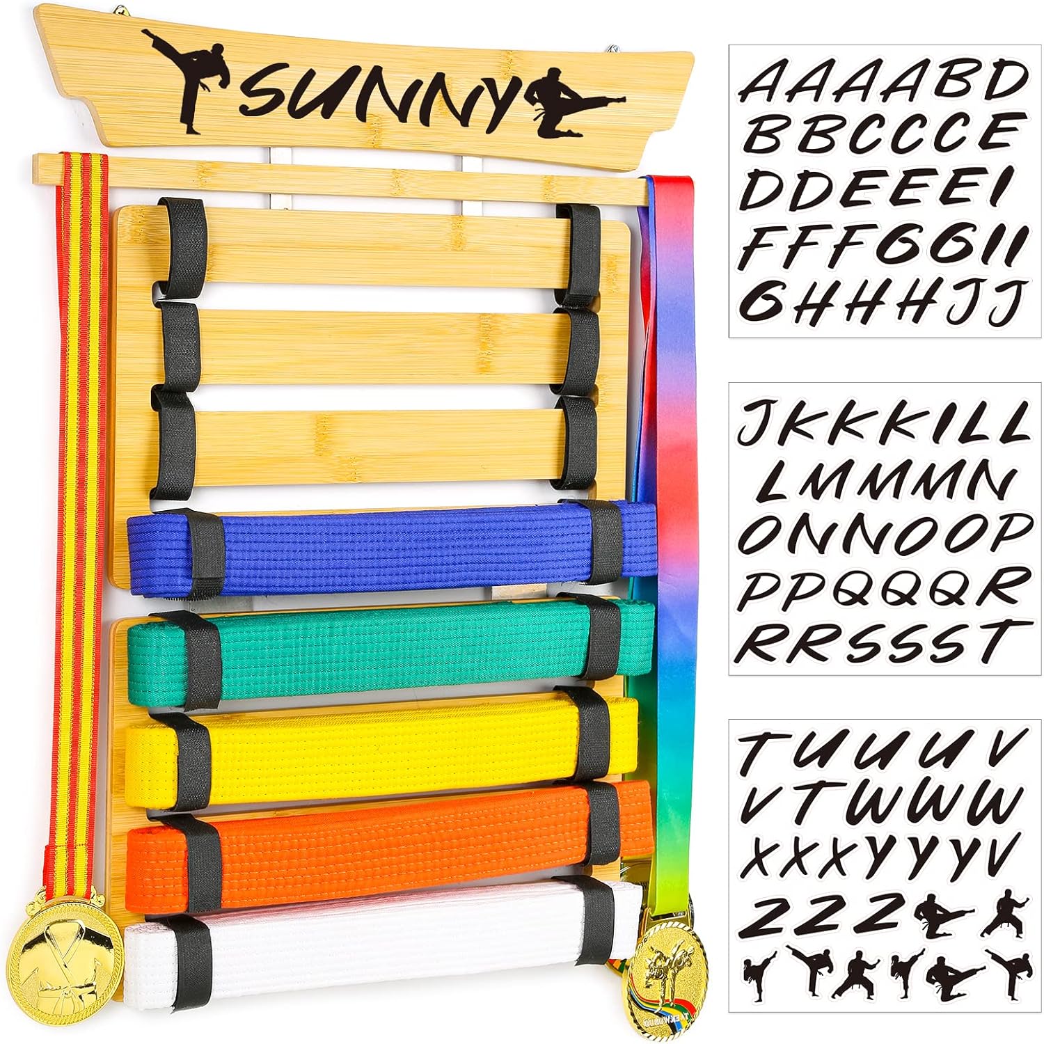 Tilhumt Bamboo Karate Belt Display Rack, 8 Belt Martial Arts Belt Display Taekwondo Belt Display, BJJ Belt Hanging Holder for Kids and Adults Gifts, 13.8" Width, No Assembly Required : Sports & Outdoors