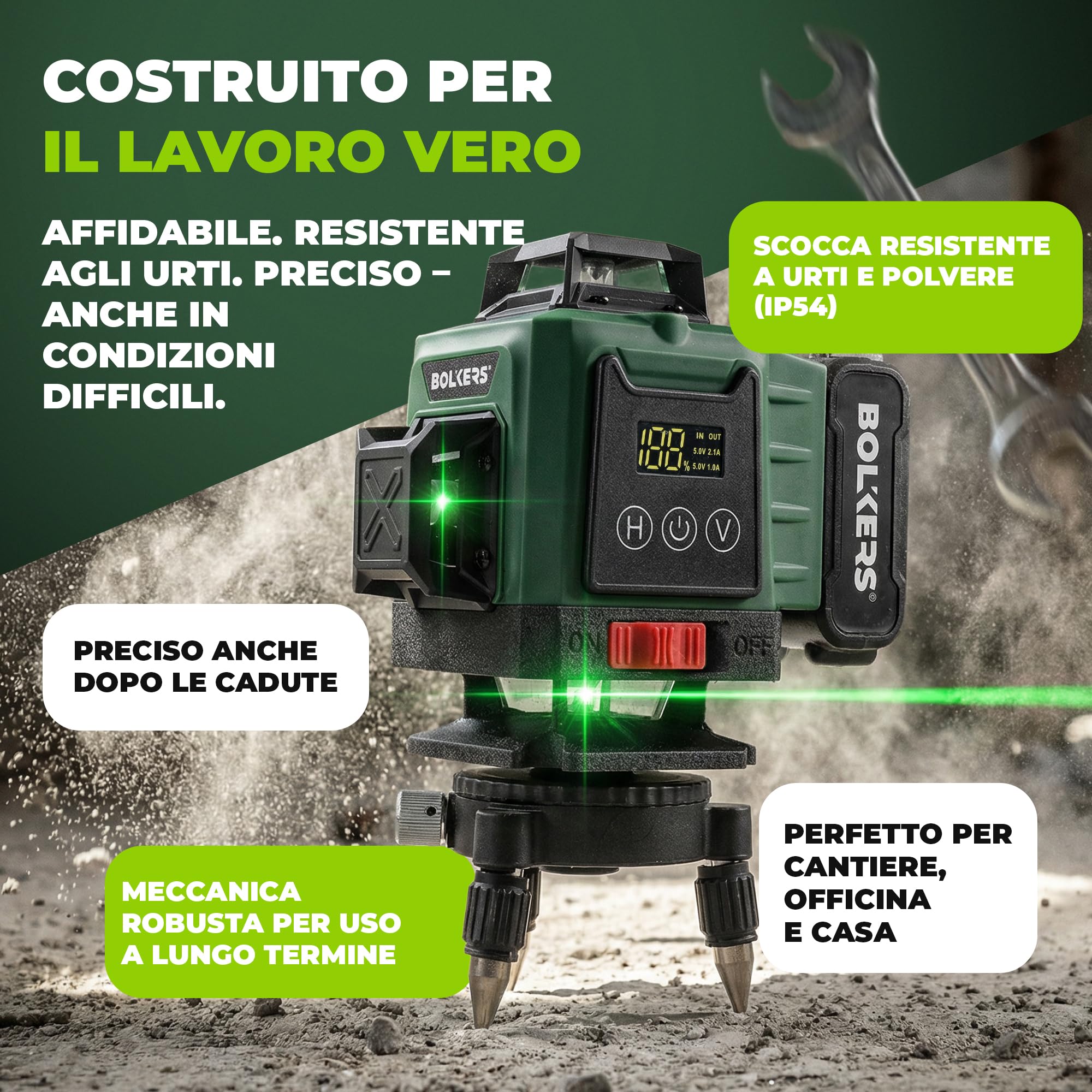 ProLaser 4x360° Livella Laser a Croce con Treppiede - Laser Verde Autolivellante, Livella Laser Edilizia, 16 Linee, 2 Batterie, Custodia & Accessori per Piastrelle, Pareti & Installazione