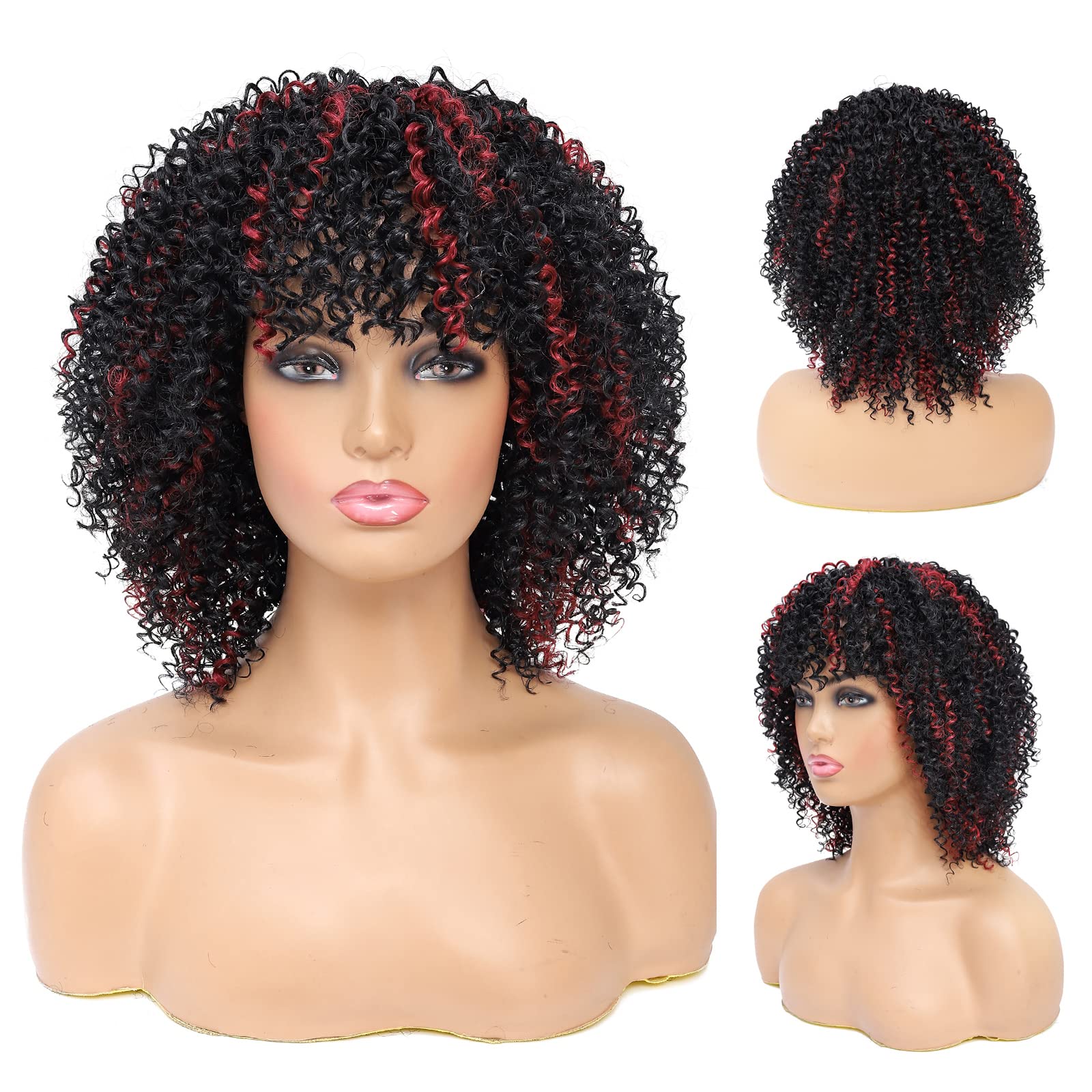 Fallsea Curly Afro Wig for Black Women - Dreadlock Wig for Men, Braided Short Kinky Curly Wig With Bangs