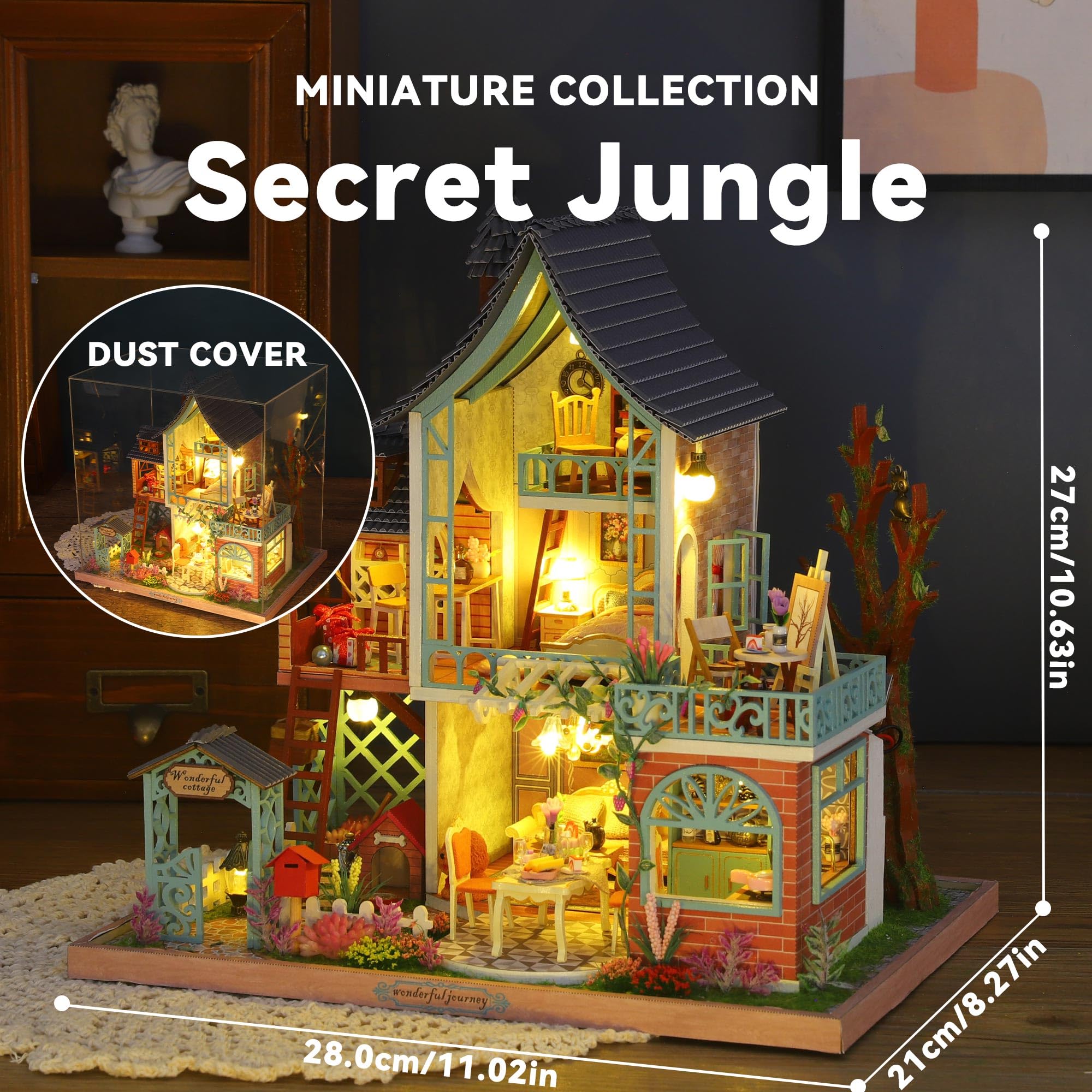 Flever Dollhouse Miniature DIY House Kit Creative Room with Furniture for Romantic Artwork Gift (Secret Jungle)