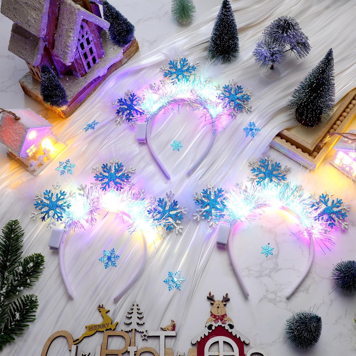 Riceshoot Light up Snowflakes Headbands Christmas Hairbands