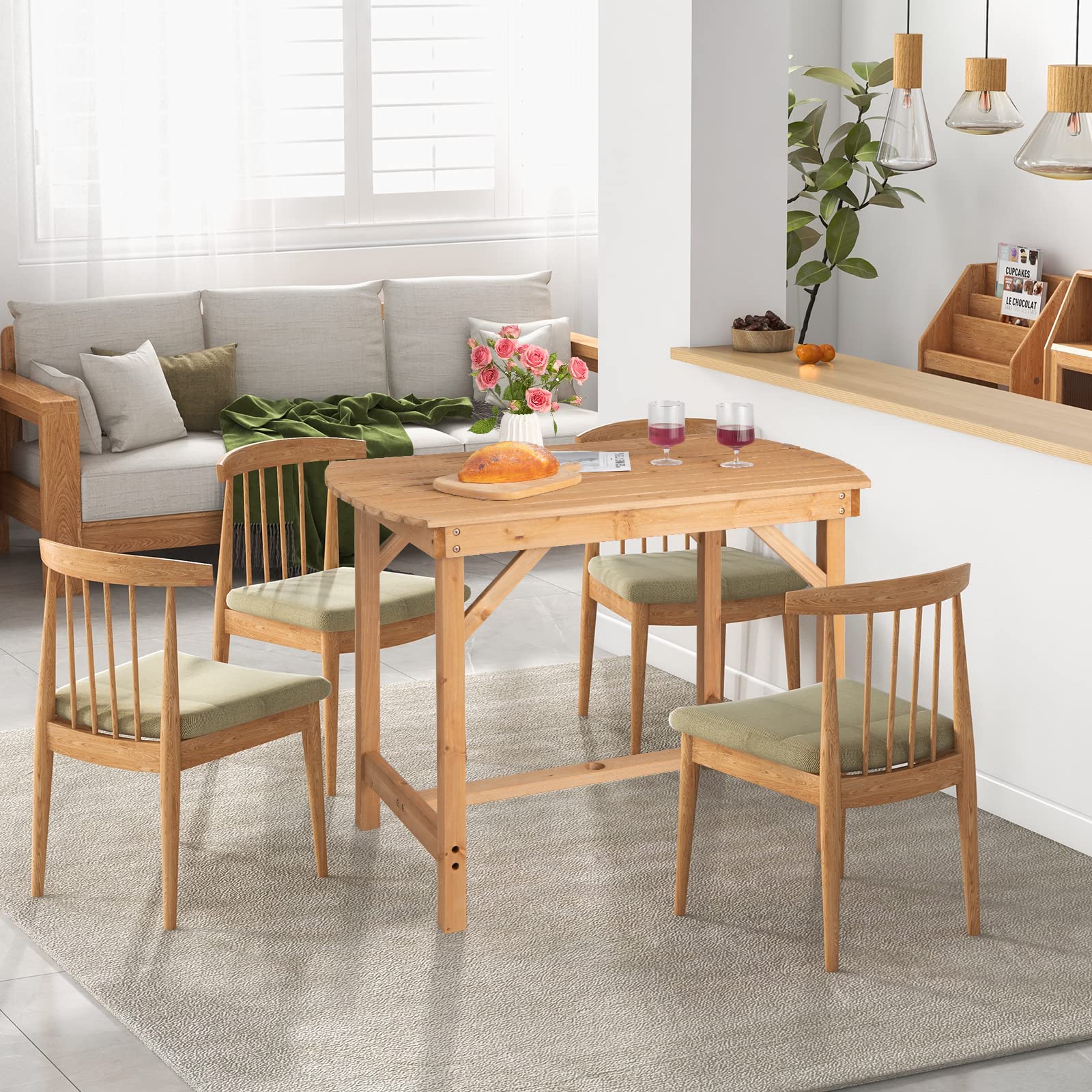 GIANTEX Tavolo da Giardino in Abete Massiccio, 100x60,5x75 cm, con Foro per Ombrellone, Perfetto per Giardino, Balcone e Terrazza