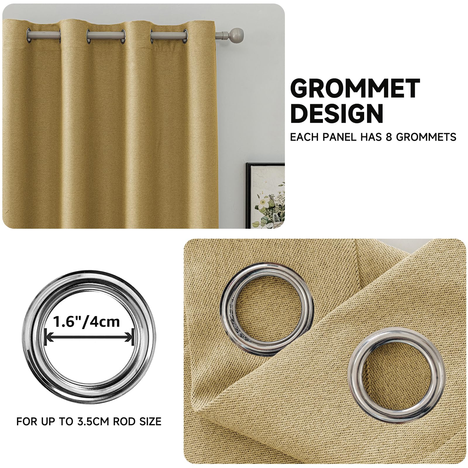 Ystyle Thermisch Verduisteringsgordijn Set Van 2, Linnen Effect Gordijnen, Thermisch Isolerend Gordijn Anti Koude en Warmte, Woonkamer Gordijn, 140x260 cm, Beige