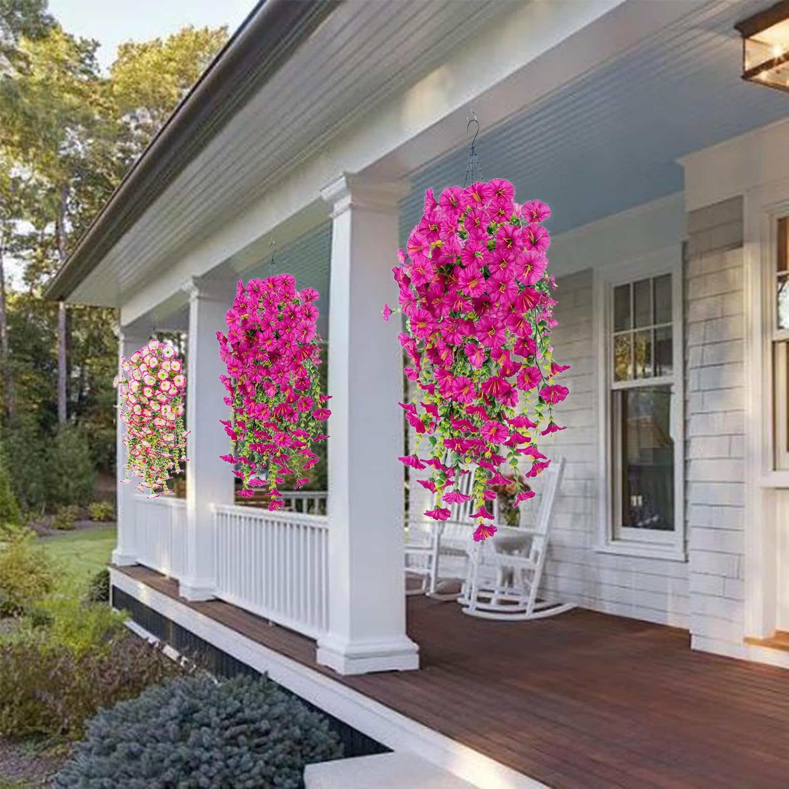 4 PCS kunstblumen Hängend, Outdoor Künstliche Hängepflanzen, KunstBalkonpflanzen, Kunstpflanzen Hängend Plastikblumen wie Echt, UV Beständig, für Heim Outdoor Hochzeit Garten Balkon (2Lila + 2Pink)