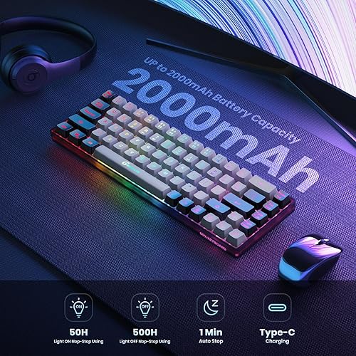 Miniatura 3 de Teclado inalámbrico 65% para juegos, recargable, retroiluminación LED, enchufar y usar, teclado ultracompacto antifantasmas sin conflictos para PC,
