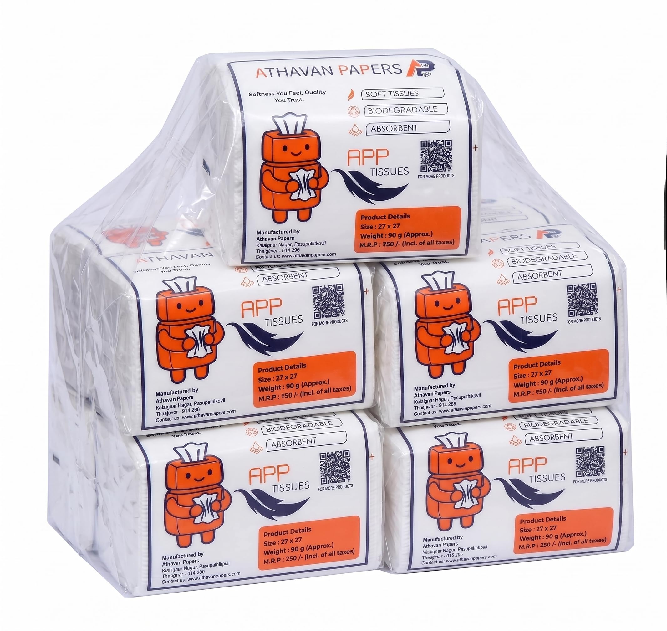 APP Premium Facial Tissues - Soft & Gentle, Highly Absorbent, Biodegradable, 27x27 cm, 90 g (Pack of 5)-picture-23