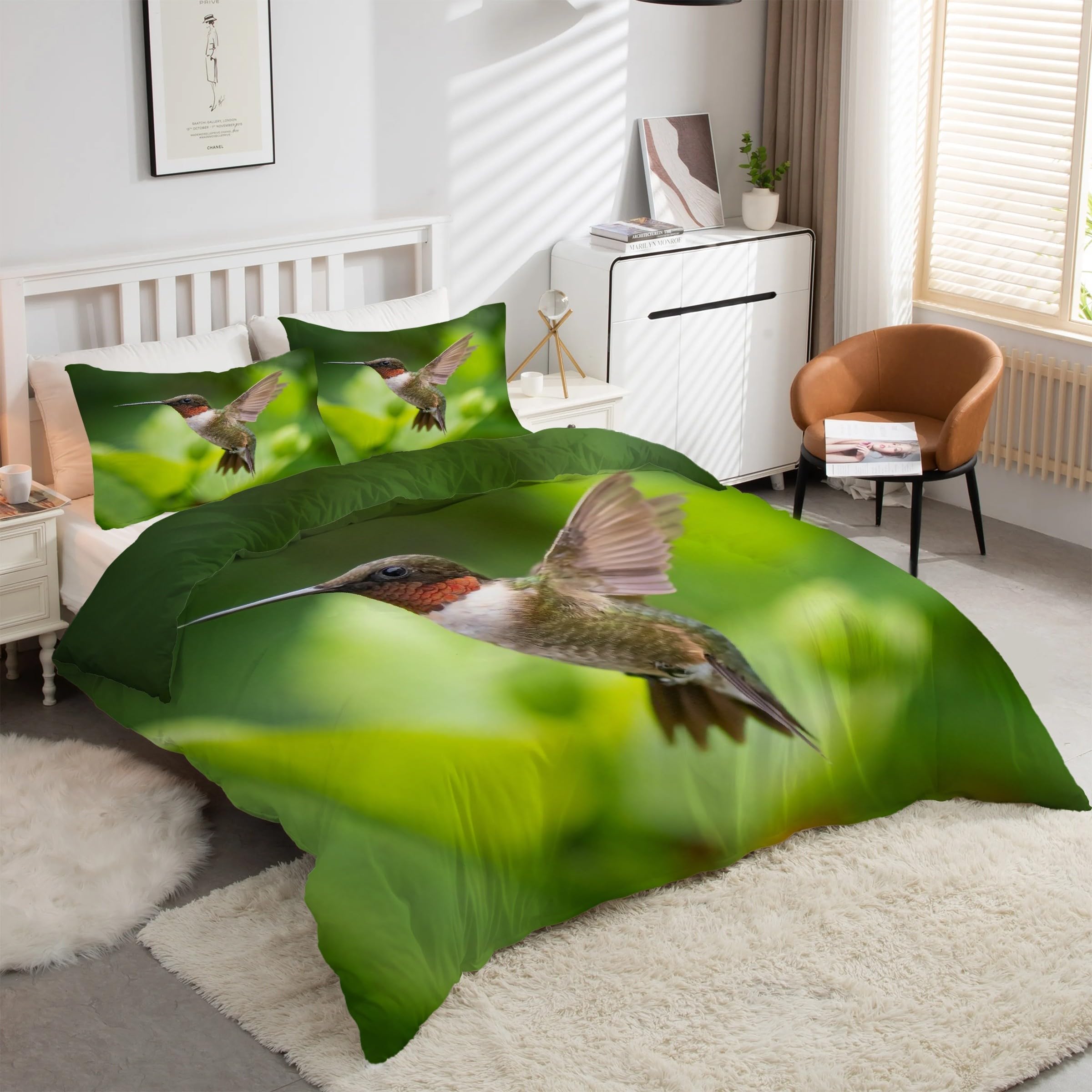 Housse de couette colibri 220x240 zippée en microfibre ultra douce 3 pièces