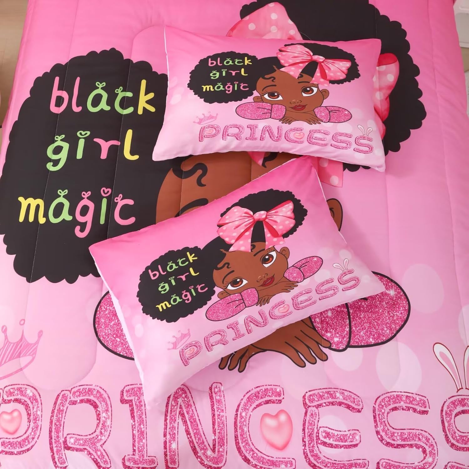 Little Black Girl Comforter Set Twin,Black Magic Girl Bedding Set,African American Bed Set,Afro Princess Bedroom Sets Room Decor for Toddler Kids - Image 5
