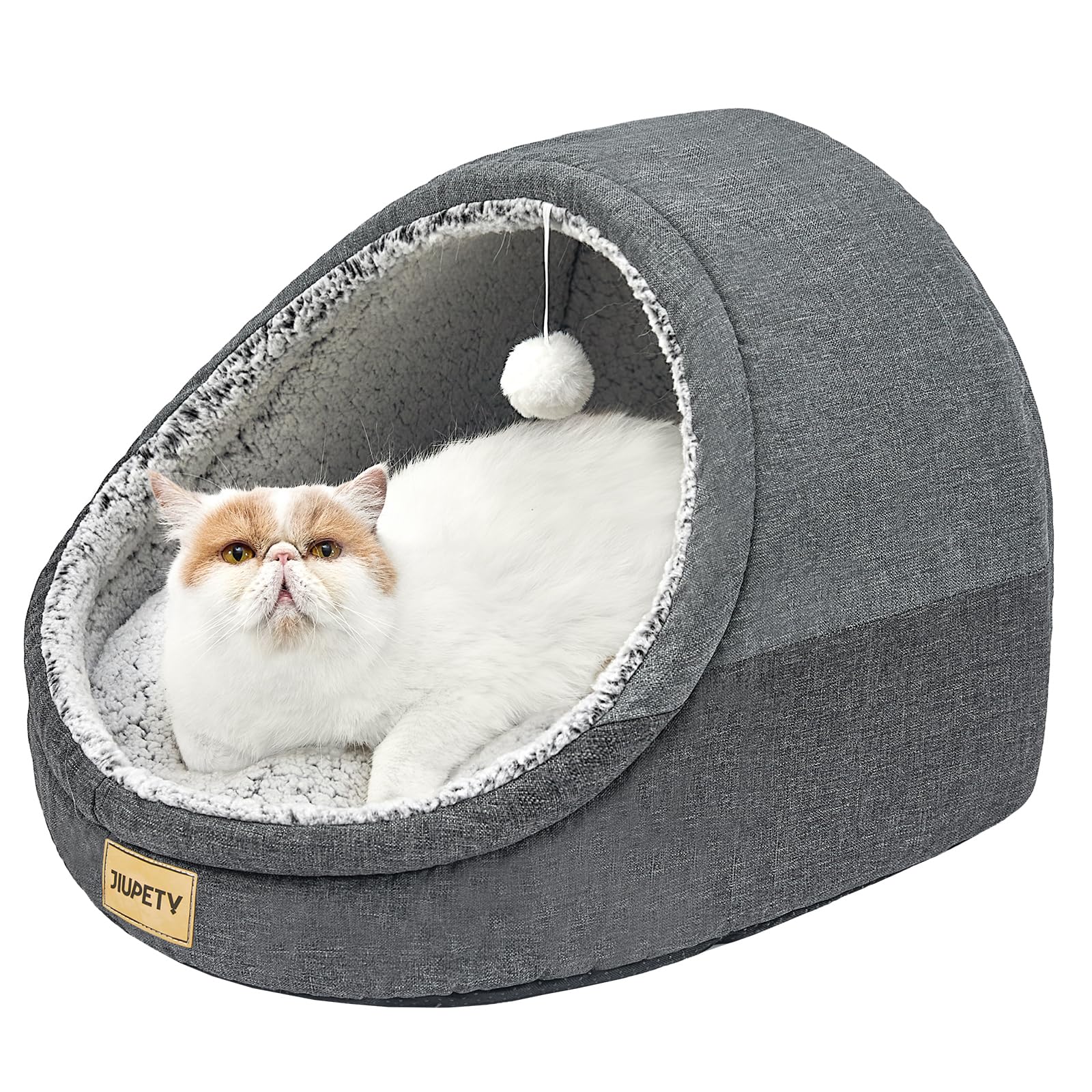 Jiupety Cute Cat Cave for Large Cats, Cat House Cat Basket with Non-Slip Base, Cat Basket with Washable Removable Cushion, L (48 cm x 43 cm x 41 cm), Dark Grey