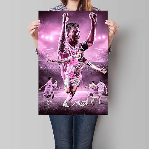 Miniatura 2 de GUANKE Lionel - Póster de Messi de la superestrella del fútbol, pósteres de Messi para decoración de dormitorio de niños, arte de pared en lienzo de