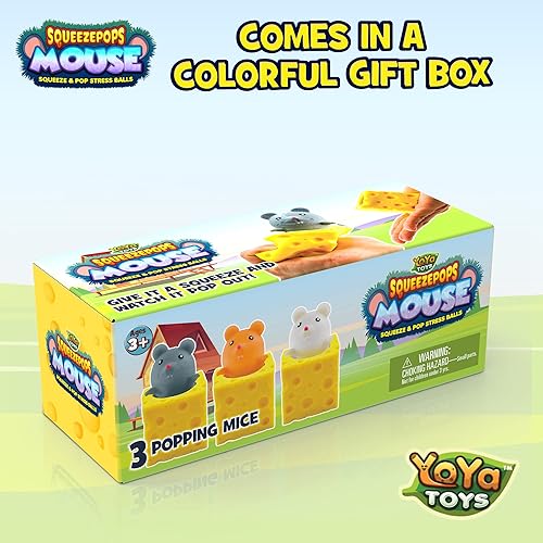 Miniatura 7 de Yoya Toys Squeezepops - Juguete sensorial de ratón en queso para apretar, juguete sensorial para ansiedad con burbujas para aliviar el estrés, queso