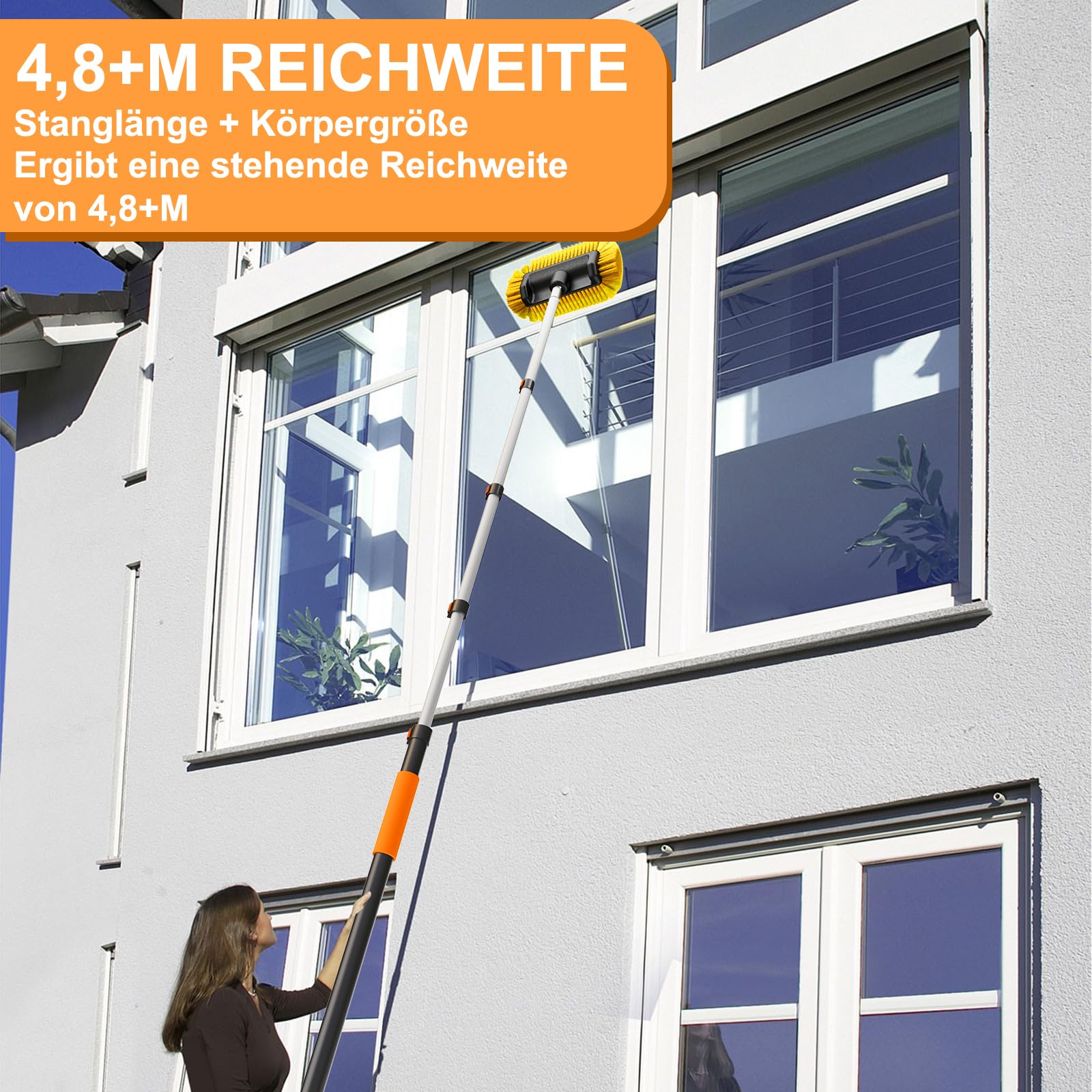 SISUPASSIE 4,8m Autowaschbürste, Teleskop Waschbürste mit 30cm weichen Borsten Waschbürste, Autowaschbürste mit Stiel zur Reinigung von Auto, Wohnmobil, Lastwagen, Boot, Solarmodulen
