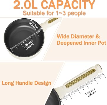 TOPWIT 2L Electric Hot Pot, Non-Stick Portable Cooker for Ramen & Soup