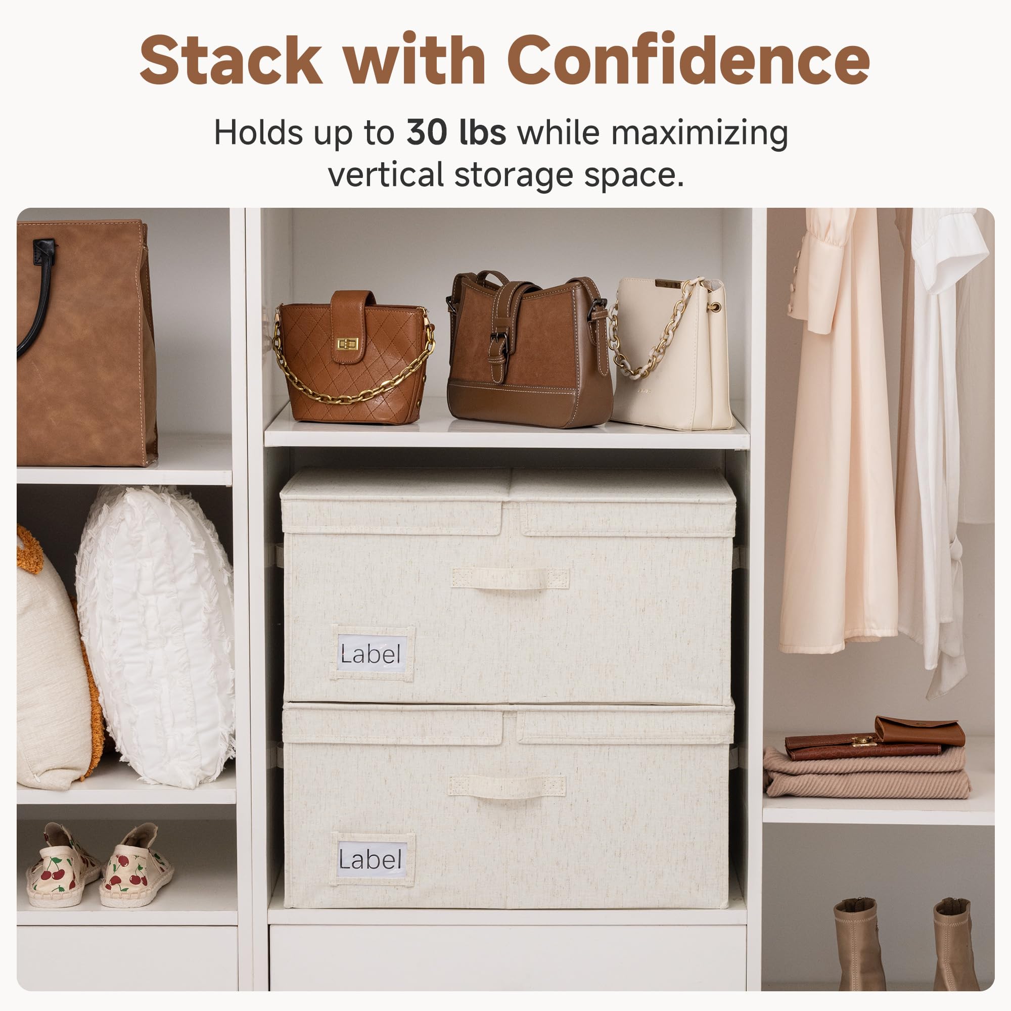 StorageWorks Scomparti extra grandi con coperchi, organizer decorativo da 55 l, con divisorio, scatole in tessuto con manici, beige, confezione da 2
