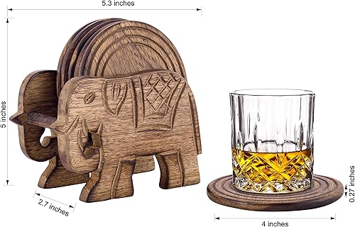 Miniatura 2 de Divit - Posavasos de madera para bebidas, ecológicos, absorbentes, de aspecto antiguo, hechos a mano (elefante)
