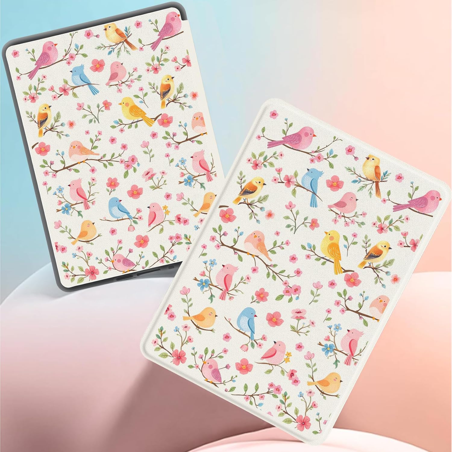 Cute Flower Birds for 7" Kindle Paperwhite(12th Gen,2024)&Kindle Colorsoft Signature Edition(1st Gen,2024) Slim Fit Lightweight Cover，Auto Sleep/Wake Protective Case for KPW6