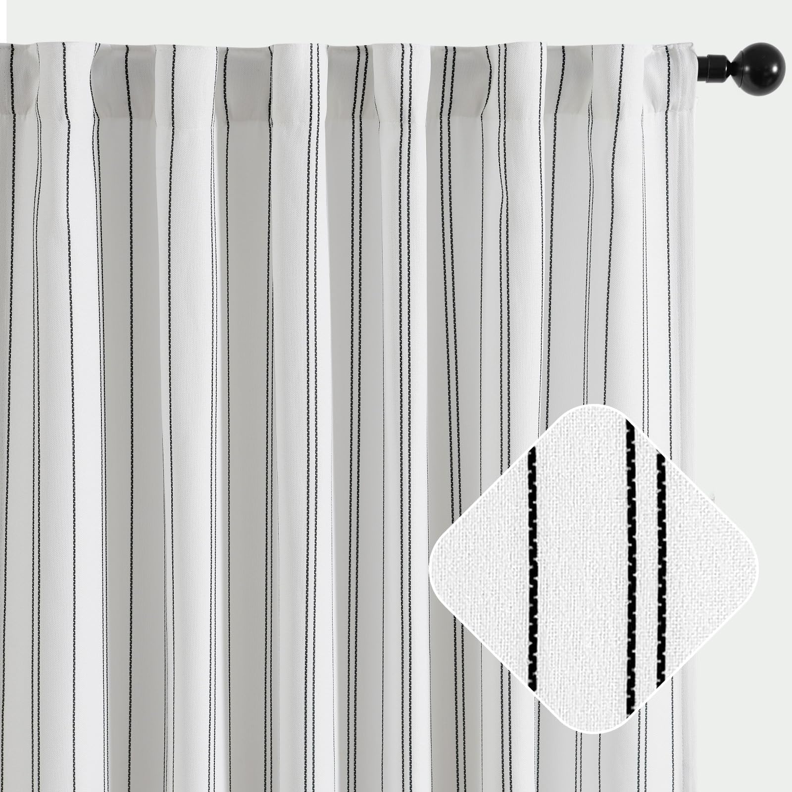 Black & White Irregular Stripe Lined Curtain Panel