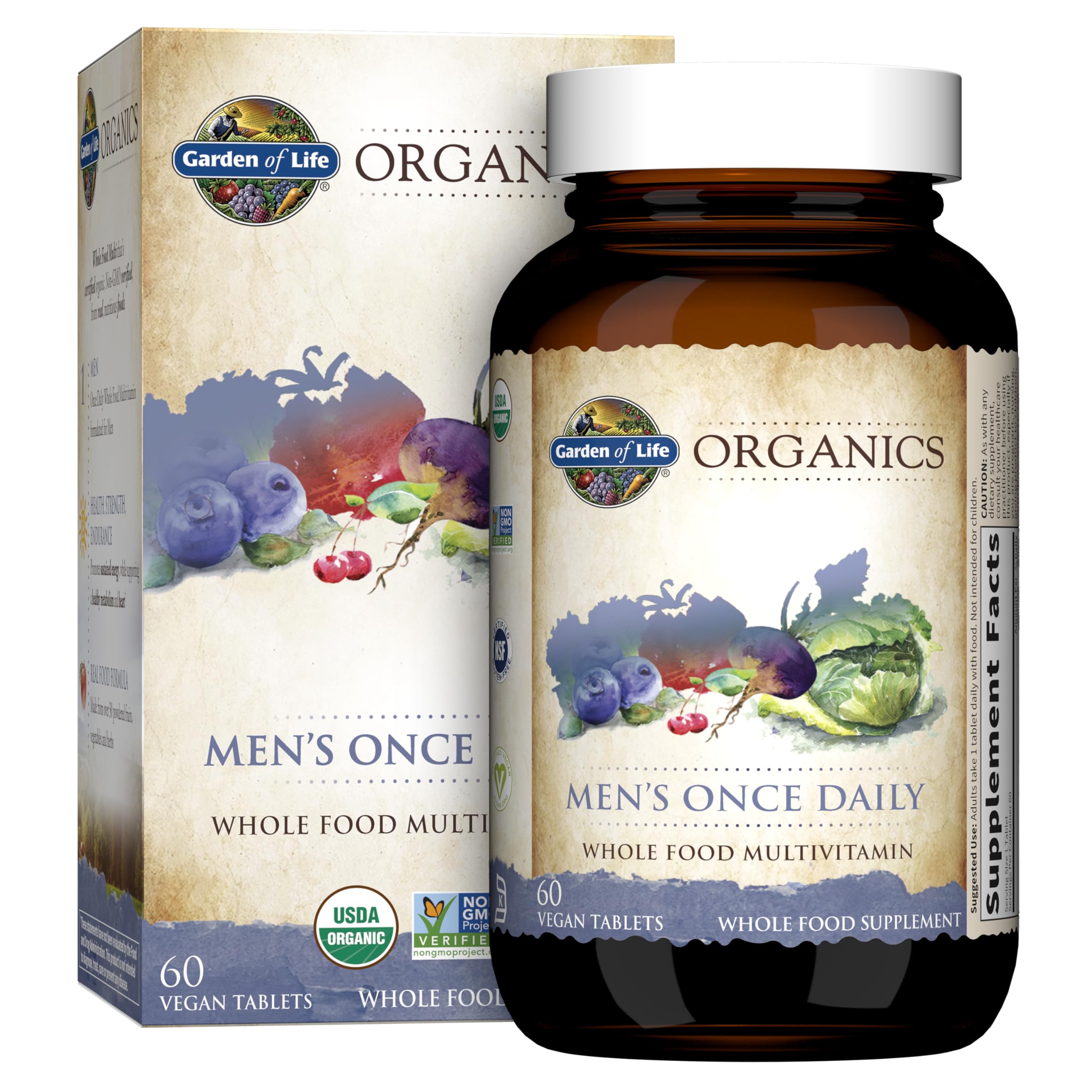 Garden of Life Once Daily Whole Food Multivitamin for Men, Organic Mens Vitamins & Minerals, Vitamin C, Zinc, Vegan, for Health & Well-Being, 60 Tablets